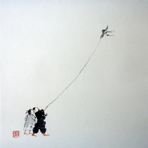 600x600 Chinese Culture Zen,academic,boy Kite,chinese Painting - Painting Zen