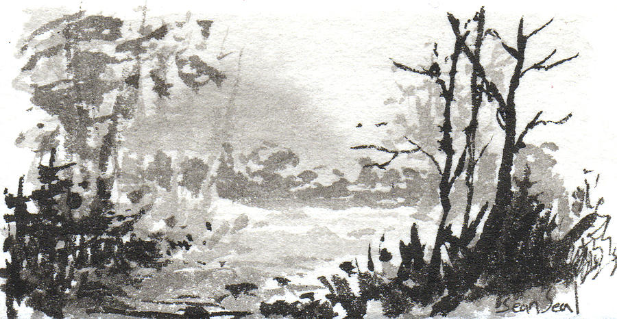 900x466 Zen Ink Landscape 3 Painting By Sean Seal - Painting Zen