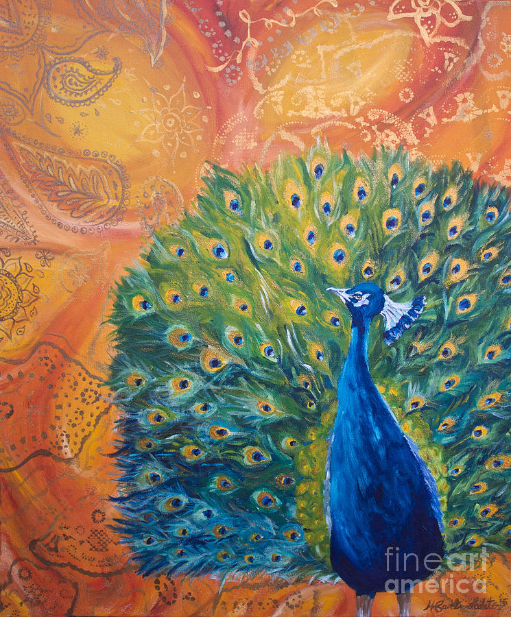 745x900 Peacock And Paisley Bohemian Style Original Painting Painting By - Paisley Painting
