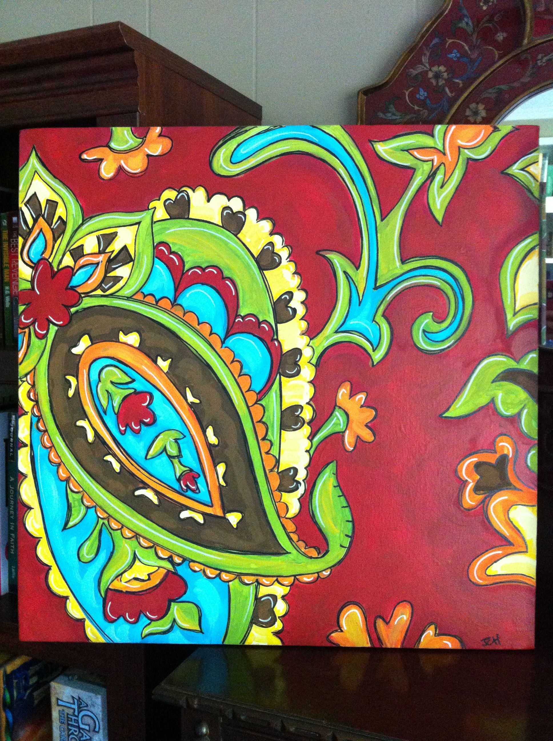 1936x2592 Red Paisley Left Jenny Hall Art Canvases - Paisley Painting