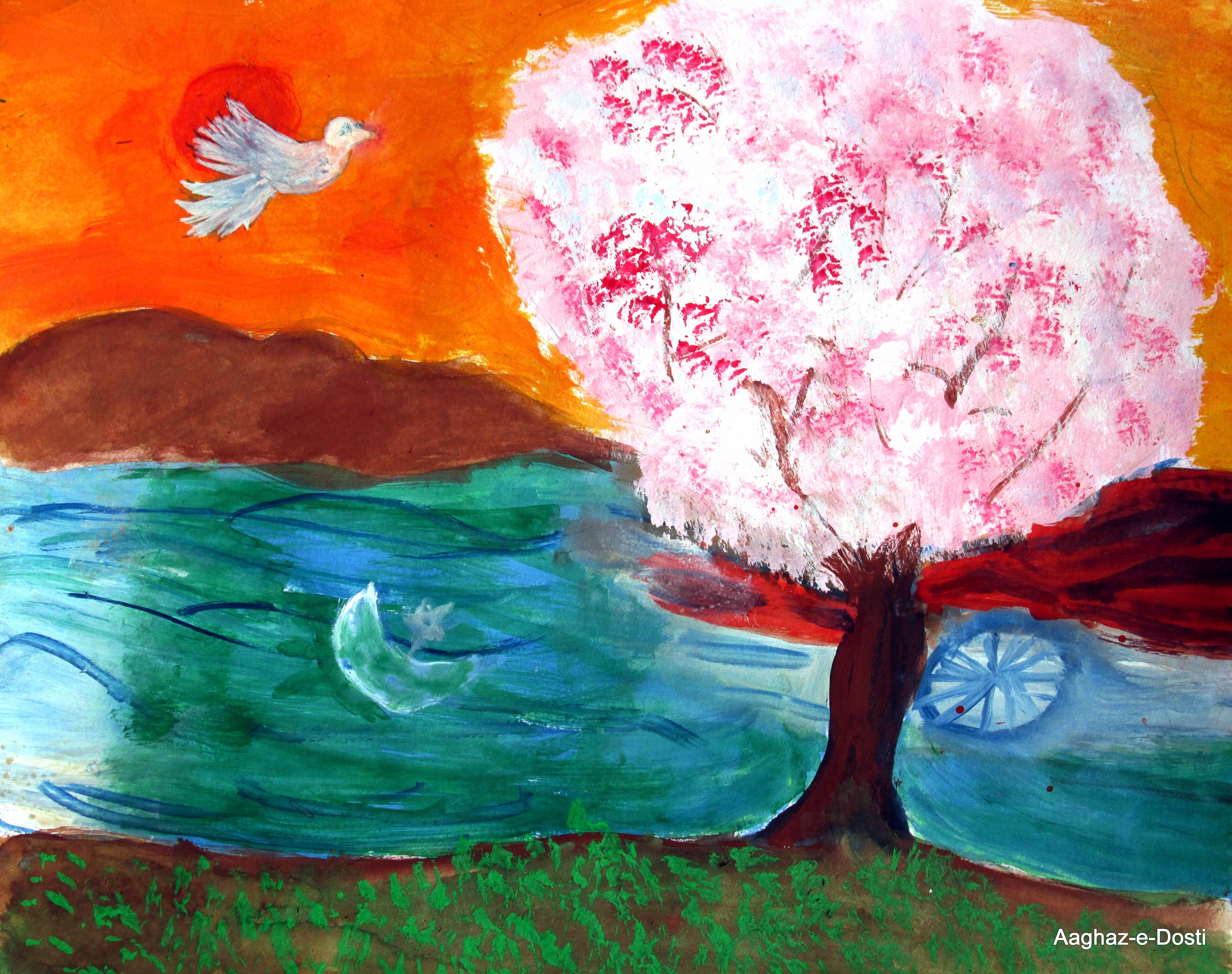 4208x3328 Poem Kaash Main Ik Parinda By Fatima Shah (Pakistan - Pak Painting