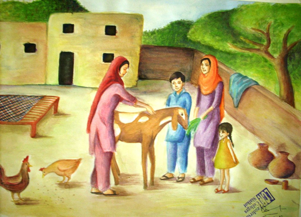 1024x740 Figure Composition Pakistani Village Life By Mari945 - Pak Painting
