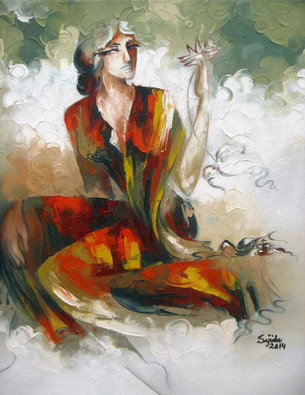 600x777 Pakistani Art By Pakistani Fine Artist Sajida Hussain Figurative - Pakistani Painting