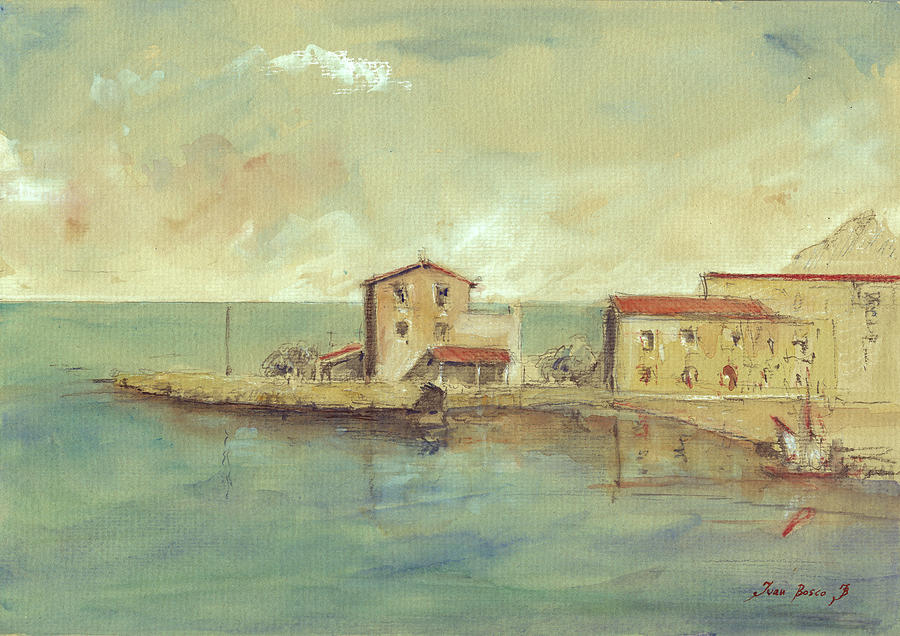 900x636 Porticello Santa Flavia Seascape At Sicily Palermo Painting By - Palermo Painting