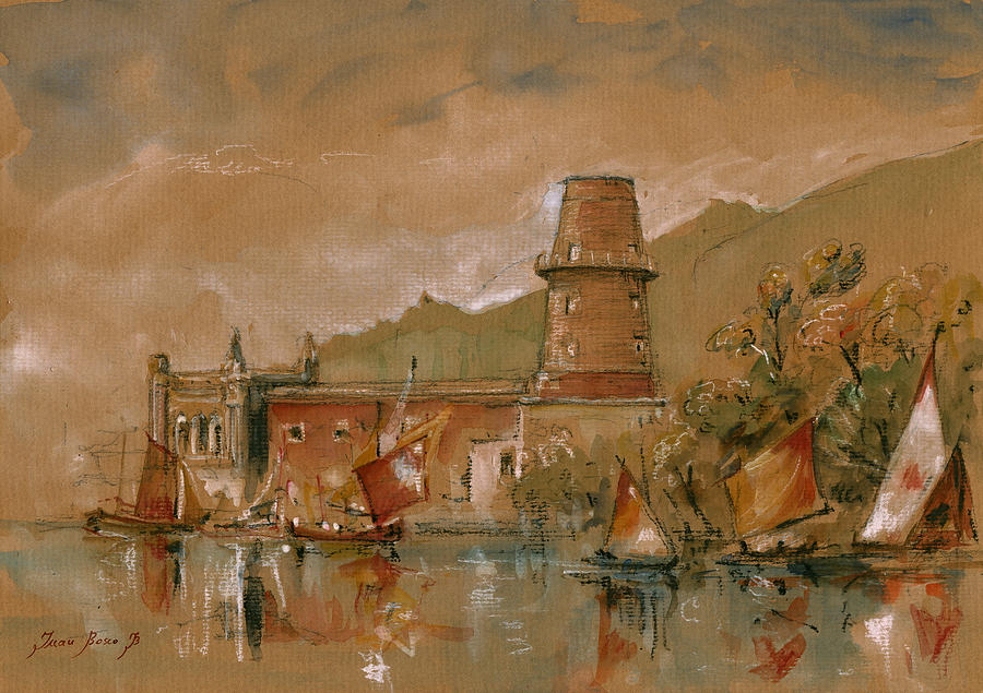 900x635 Seascape At Sicily Palermo Porto Arenella Tonnara Florio Painting - Palermo Painting