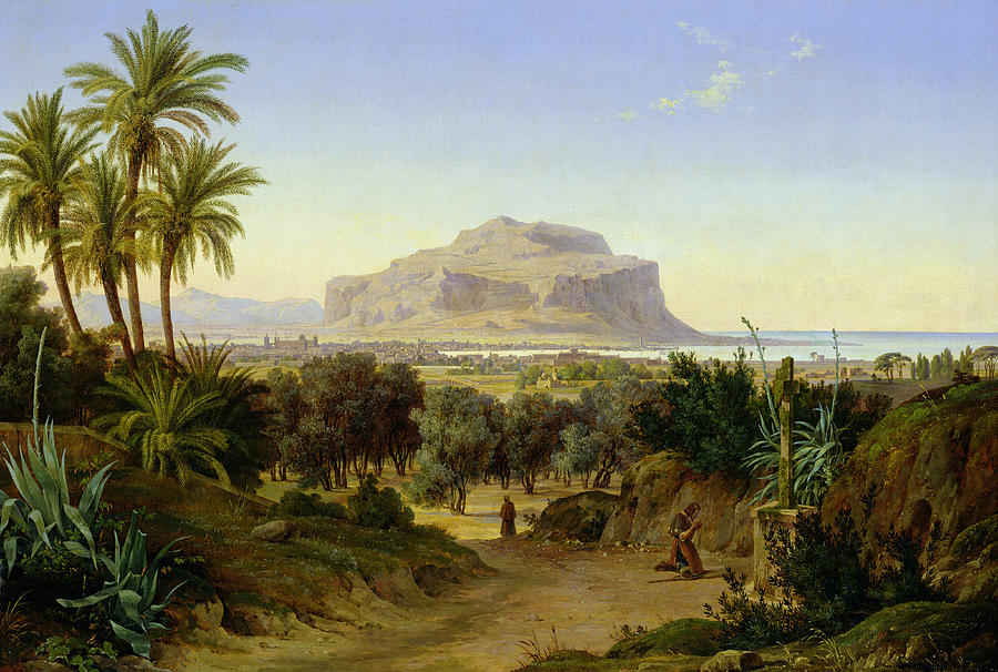900x606 View Of Palermo With Mount Pellegrino Painting By August Wilhelm - Palermo Painting