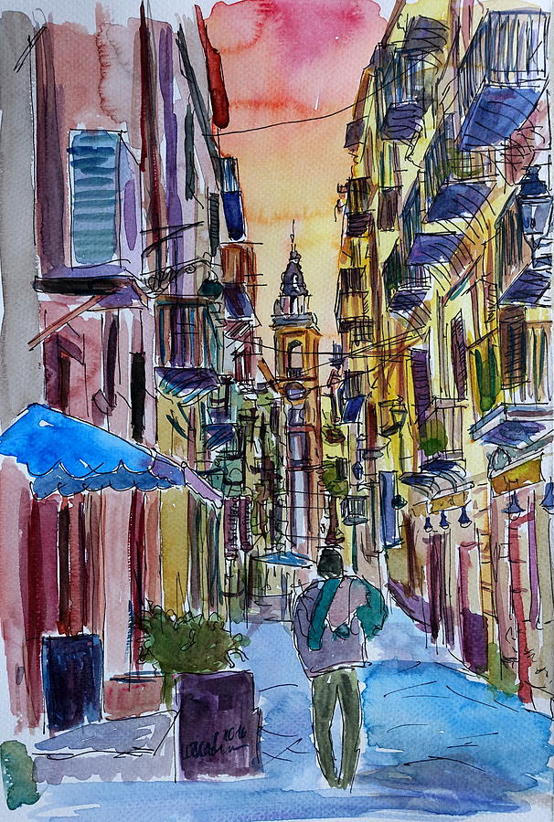 606x900 Fascinating Palermo Sicily Italy Street Scene Painting By M Bleichner - Palermo Painting