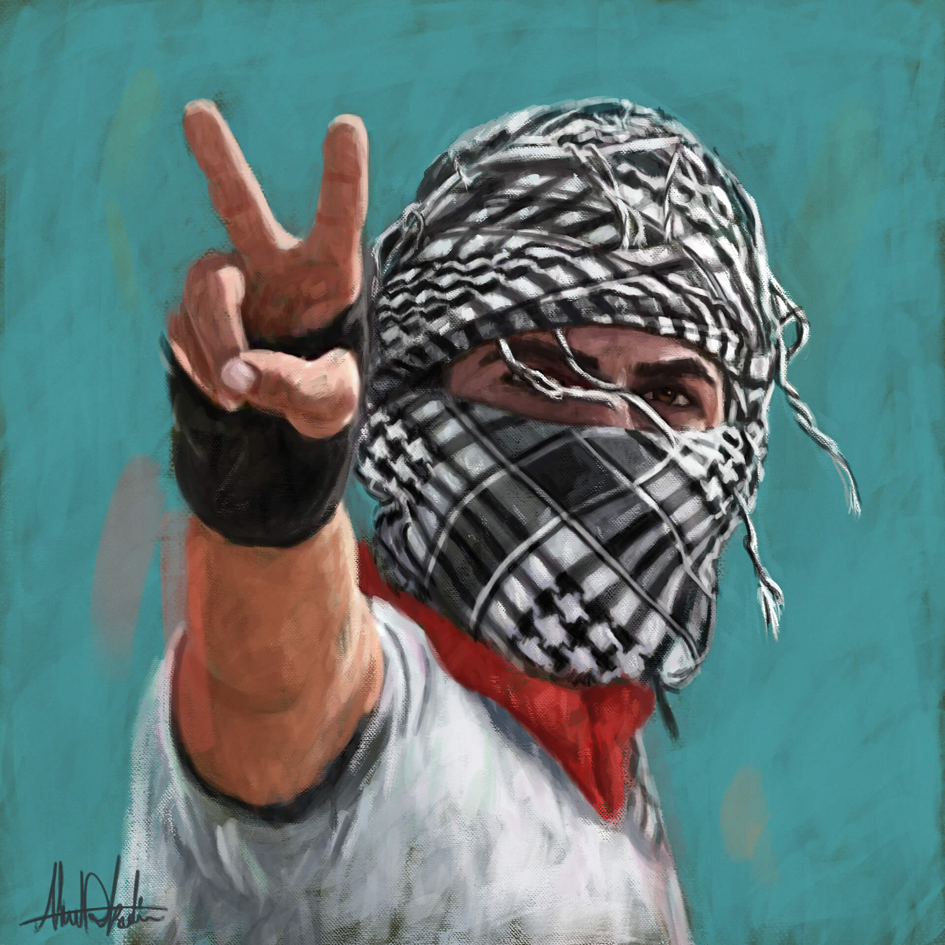 1920x1920 Portrait Palestine Covered Man Kofia Vectory Sign Painting - Palestine Painting