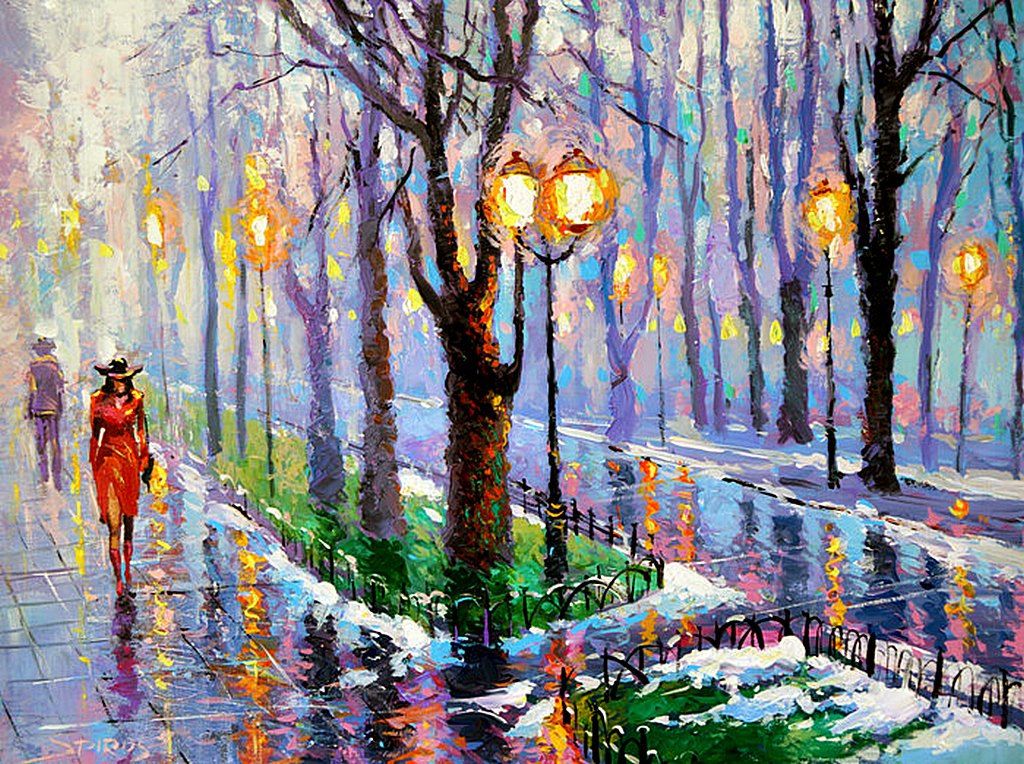 1024x764 Spring Park - Palette Knife Oil Painting