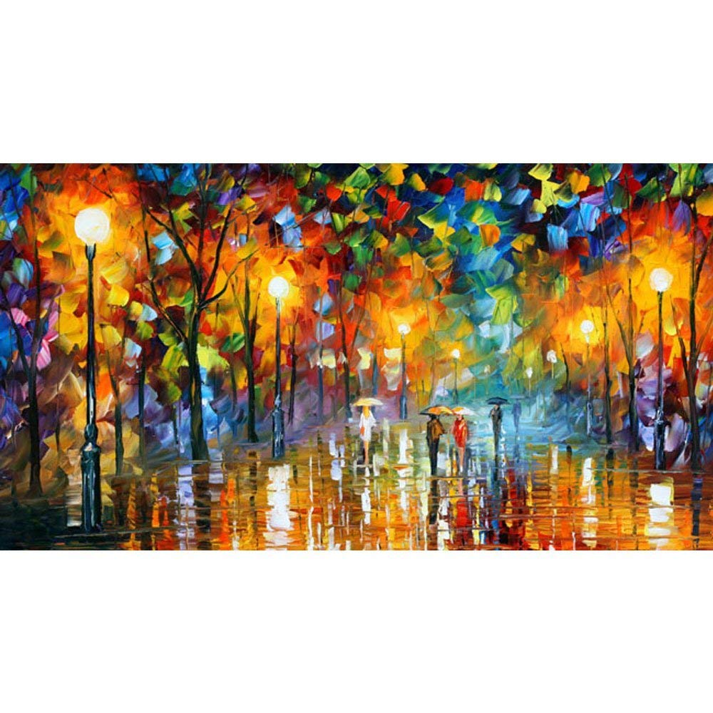 1000x1000 Van Eyck Walking Under The Street Lamp Colorful Palette Knife Oil - Palette Knife Oil Painting