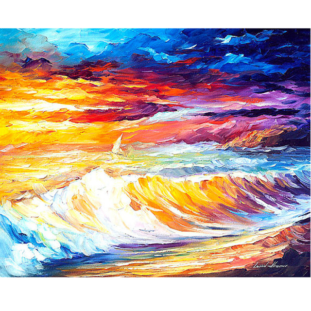 640x640 Hand Painted Landscape Abstract Gold Waves Palette Knife Modern - Palette Knife Oil Painting