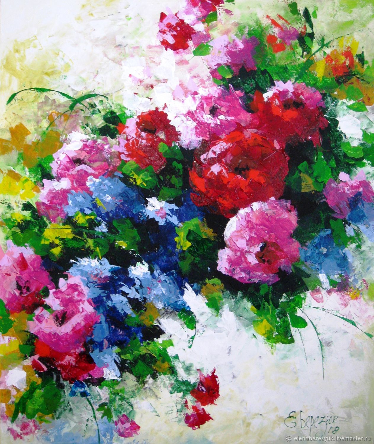 1263x1500 Palette Knife Painting On Canvas. Flower Painting. Red Flowers - Palette Knife Painting