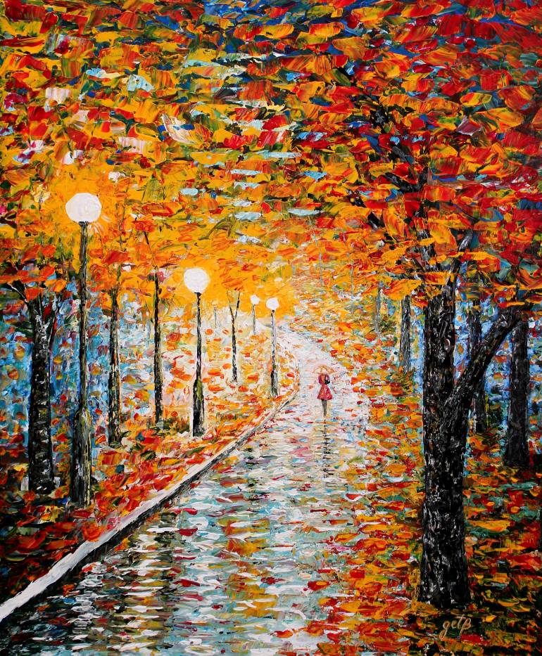 770x933 Saatchi Art Rainy Autumn Day Acrylic Palette Knife Painting - Palette Knife Painting