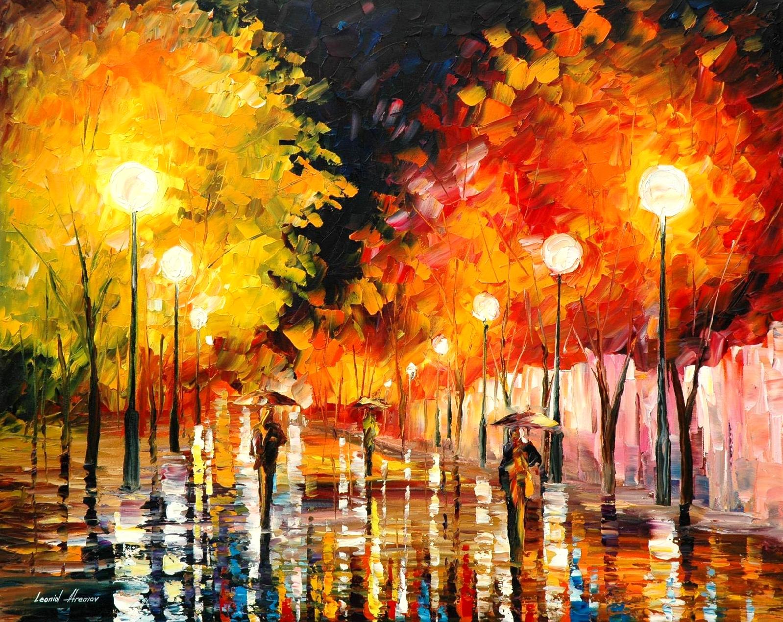 1598x1270 Rainy Night Palette Knife Oil Painting On Canvas By Leonid Afremov - Palette Knife Painting Acrylic