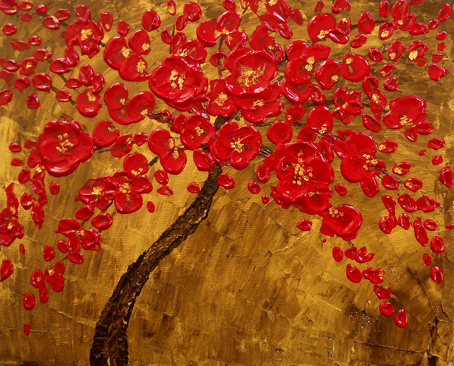 900x725 Blossom' Original Impasto Palette Knife Abstract Painting Cherry - Palette Knife Painting Acrylic