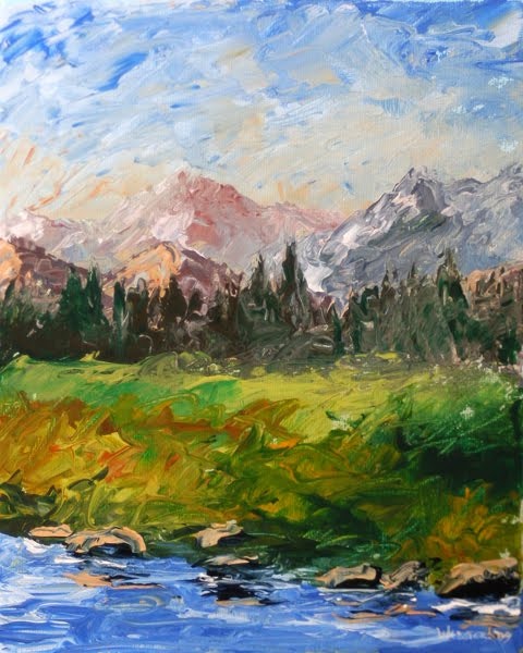 480x600 Mountain River Impressionist Palette Knife Painting By Artist Mark - Palette Knife Painting Artists