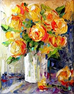 252x320 Palette Knife Yellow Rose Painting By A Texas Artist Laurie Pace - Palette Knife Painting Flowers