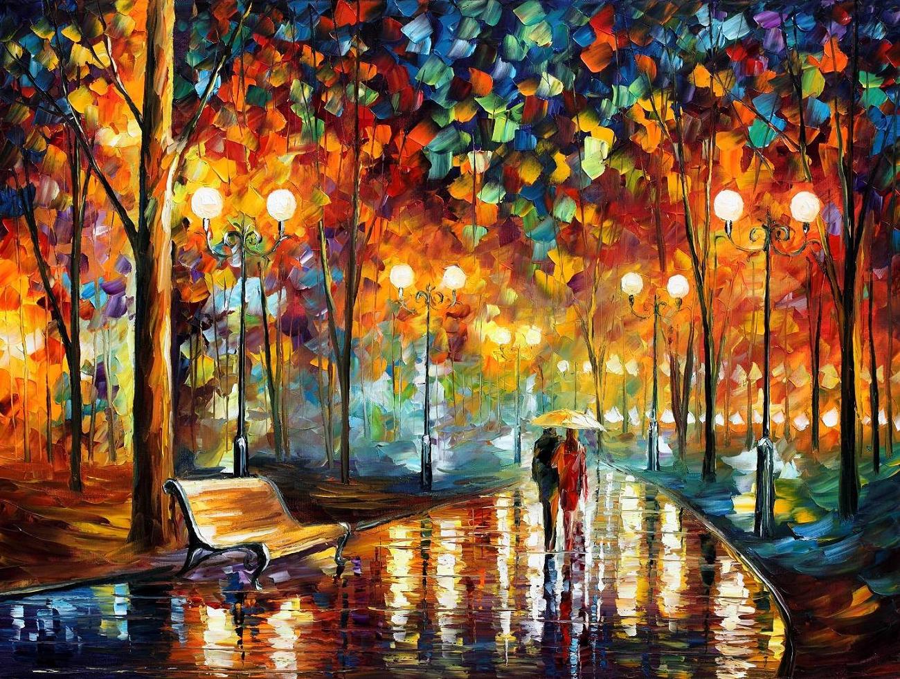 1300x981 Rain's Rustle Palette Knife Oil Painting On Canvas By Leonid - Palette Painting