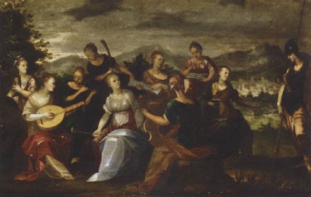 640x405 Pallas Athena Visiting The Nine Muses By Hans Von Aachen On Artnet - Pallas Painting
