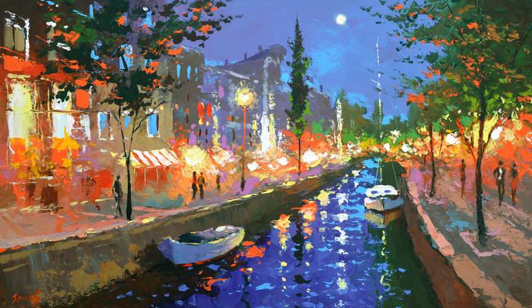 770x446 Saatchi Art Moonlight Sonata - Pallet Knife Painting