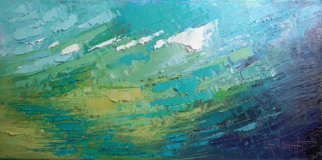 1071x534 Carol Schiff Daily Painting Studio Abstract Sea Painting, Palette - Pallet Knife Painting
