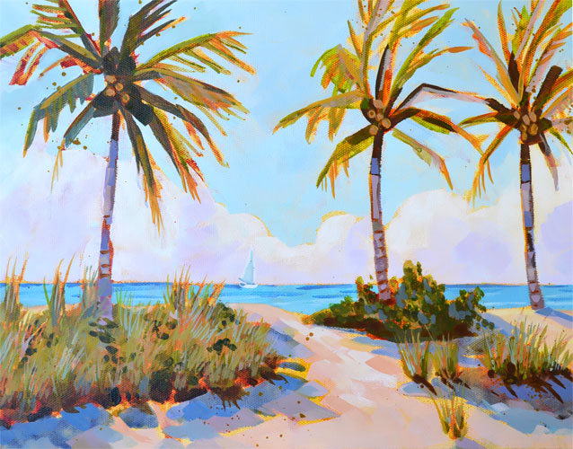 638x500 Morning Palms - Palm Tree Acrylic Painting