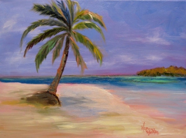 600x446 Norma Wilson Original Oil Seascape Palm Tree Beach Art By Artist - Palm Tree Beach Painting