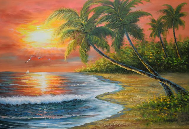 640x436 Online Shop Handpainted Modern Beach Sea Wave Seascape Oil - Palm Tree Beach Painting