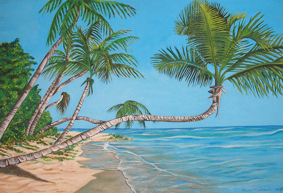 900x614 Palm Tree Painting By Edward Maldonado - Palm Tree Beach Painting