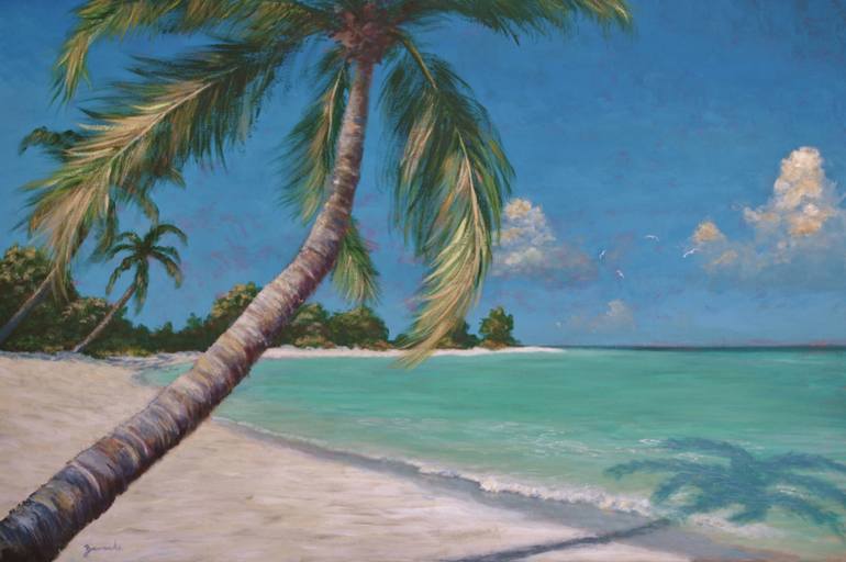 770x512 Saatchi Art Palm Trees And Beach Painting By Alan Zawacki - Palm Tree Beach Painting