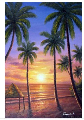 359x513 Sunset Beach Palm Trees Vacation Ocean Island Painting In Painting - Palm Tree Beach Painting