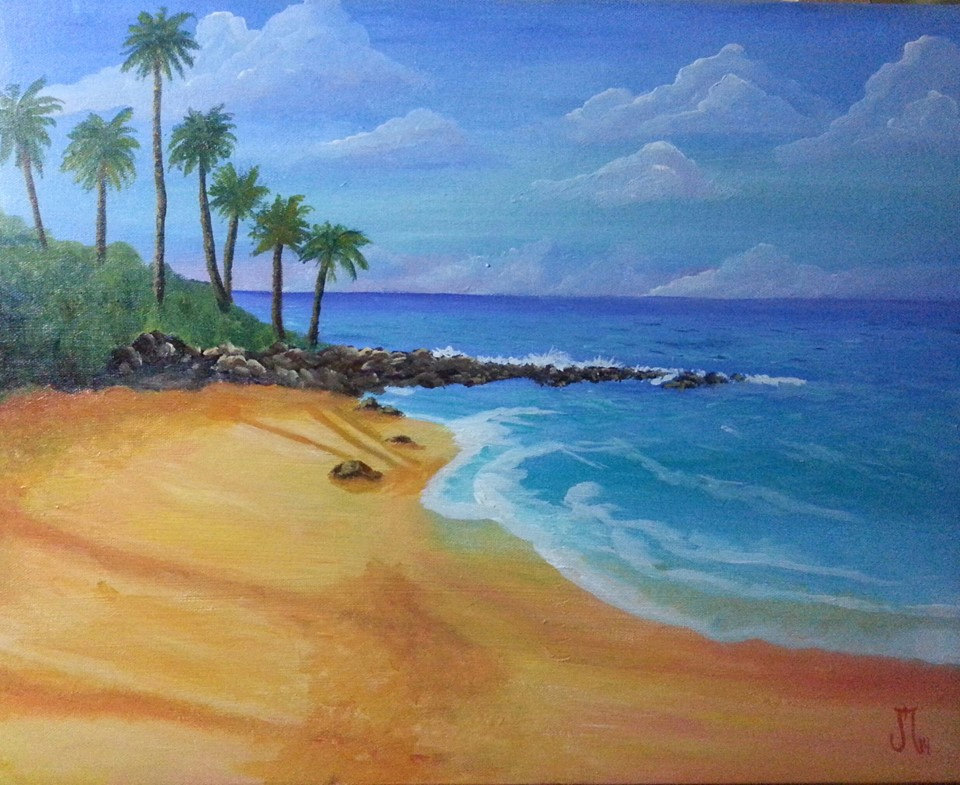 960x785 Beach, Palm Trees, Tropical, Beach Painting, Acrylic, Canvas - Palm Tree Beach Painting