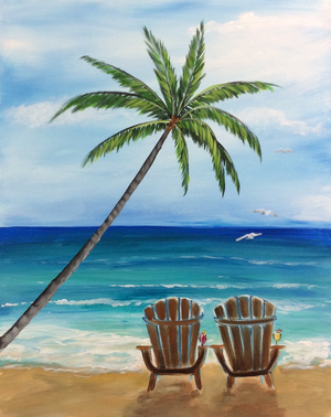 300x378 Cocktails On The Beach Feelin - Palm Tree Beach Painting