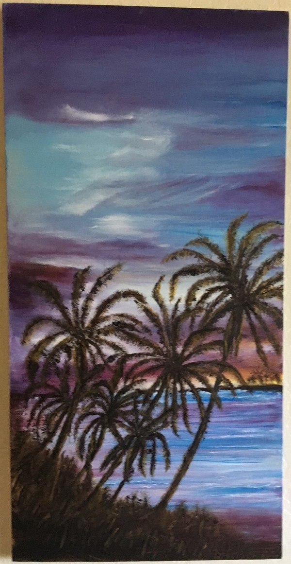 600x1160 Dusk Palm Tree Beach - Palm Tree Beach Painting