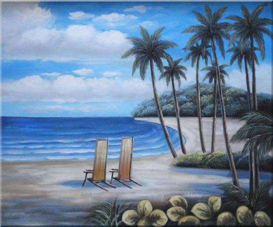 547x456 Framed Two Chairs - Palm Tree Beach Painting