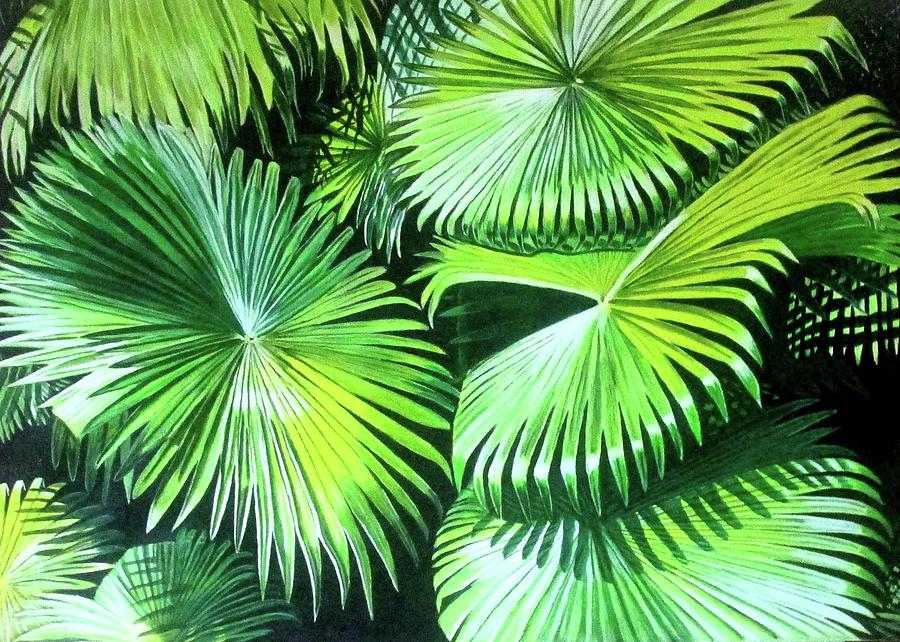 900x642 Many Palm Leaves Painting By Suzahn King - Palm Tree Leaves Painting