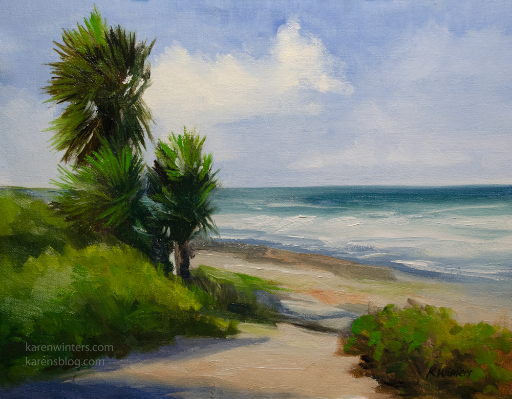 1000x781 La Jolla California Beach Palm Trees Seascape Oil Painting - Palm Tree Oil Painting