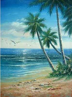 296x399 Modern Seascape Oil Painting, Coconut Tree On The Beach Scenery - Palm Tree Oil Painting