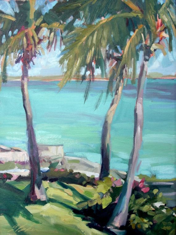 570x760 Ocean Landscape Oil Painting, Ocean With Palm Trees, Oil Painting - Palm Tree Oil Painting
