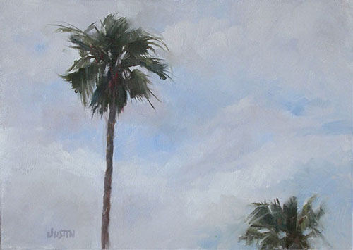 500x355 Paintings By Justin Clayton Palm Trees 7x5 In. - Palm Tree Oil Painting