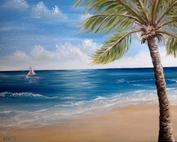 570x456 Palm Tree Oil Painting Beach Ocean Key West Tropical Caribbean - Palm Tree Oil Painting