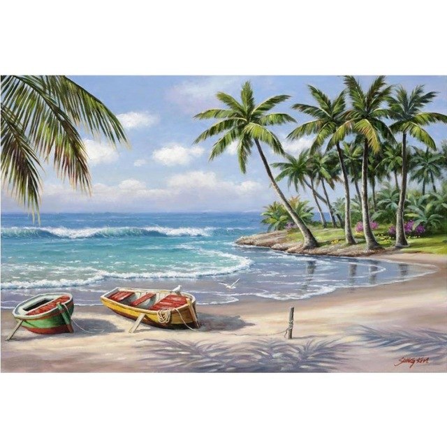 640x640 Hand Painted Contemporary Art Coastal Landscapes Palm Tree Oil - Palm Tree Oil Painting