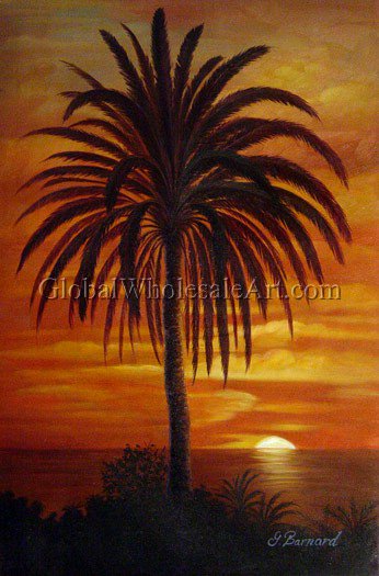 346x525 Palm Tree Against A Setting Sun - Palm Tree Painting