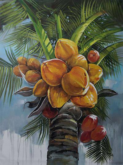 400x534 Palm Tree Oil On Canvas Realism Painting Signed By Artist - Palm Tree Painting