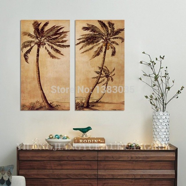 640x640 Hand Painted Abstract Palm Tree Paintings On Canvas 2 Piece Oil - Palm Tree Painting On Canvas