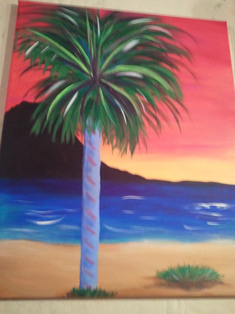 480x640 Palm Tree Painting, Acrylic Paint On Canvas During Paint Party - Palm Tree Painting On Canvas