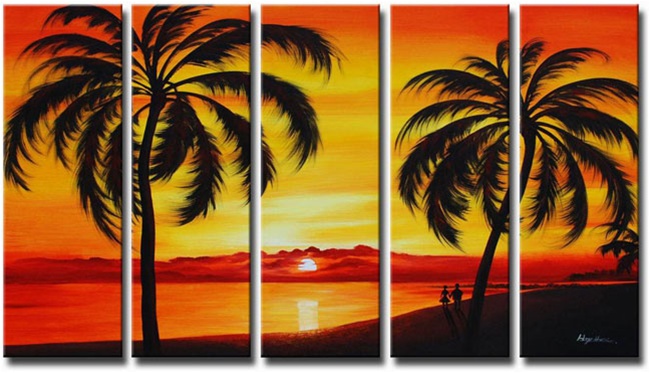 650x373 Sunset Palms - Palm Tree Painting On Canvas