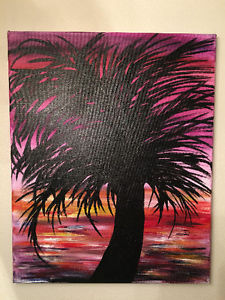 225x300 Tropical Palm Tree Ocean, Beach Acrylic Canvas Painting. Birthday - Palm Tree Painting On Canvas