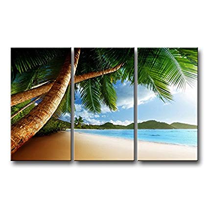 425x425 3 Piece Wall Art Painting Beach Caribbean With Palm - Palm Tree Painting On Canvas