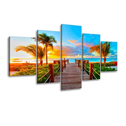 425x425 Tropical Beach Painting Decor, Sz 5 Piece Palm Tree - Palm Tree Painting On Canvas
